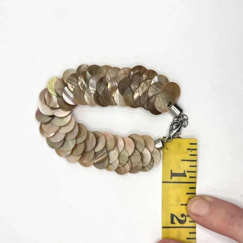 Mother of Pearl Shell Disc Bracelet Mermaid Boho Coastal Statement Iridescent